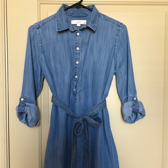 LOFT Softened Chambray Shirtdress - Petite - Picture 2 of 4